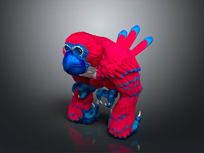 Red And Blue Plush Bird Stuffed Animal With Soft Fur Blue Beak Wings And Claws 3d model