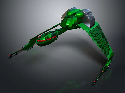 Futuristic Green Spaceship With Extended Solar Panels And Cosmic Exploration Design 3d model
