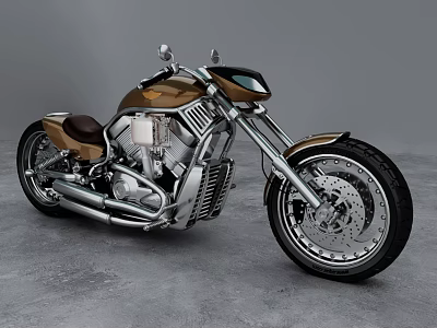 Stylish Custom Motorcycle Design With Brown Leather Seat Chrome Engine And Large Wheels 3d model