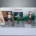 Modern Furniture Showroom With Wooden Panels Natural Elements And People Interacting