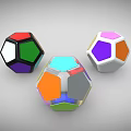 Three Colorful Geometric Shaped Dolls With Different Polygon Designs Smooth Surface And Reflective Finish
