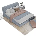 Modern Tufted Double Bed With Soft Linens Ottoman And Bedside Table Decor 3d model