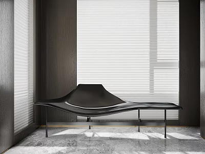 Modern Black Chaise Lounge With Curved Design In Minimalist Interior Room With Window Blinds 3d model