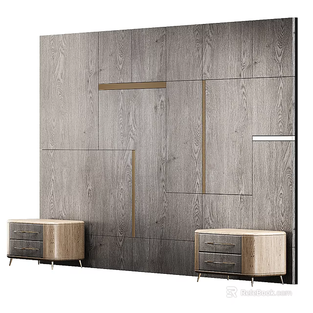 Bedroom Background Featuring Double Bed With Wooden Panel Wall And Nightstands 3d model 