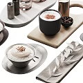 Minimalist Decorative Ornament Set With Ceramic Bowls Marble Trays Glass Cups And Metal Containers