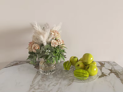 Plant Green Plant Flower Vase Fruit Plate Indoor Desktop Ornaments 3d model