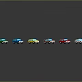 Various Colorful Small Cars Arranged in Curved Formation on Gray Background
