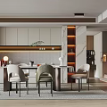 Modern Restaurant Interior Design With Dining Table Chairs Marble Lighting And Plant 3d model