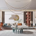 Elegant Modern Living Room Interior Design With Sofa Coffee Table And Circular Wall Decor 3d model