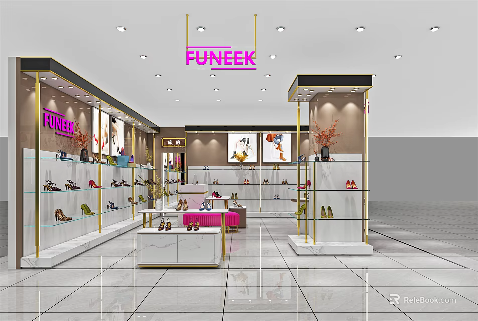 FUNEEK Shoe Store Modern Interior With Display Shelves And Shoe Showcases 3d model 