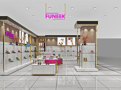 FUNEEK Shoe Store Modern Interior With Display Shelves And Shoe Showcases 3d model