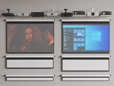 Projection Monitoring System Setup With Multiple Cameras Projectors And Screens 3d model
