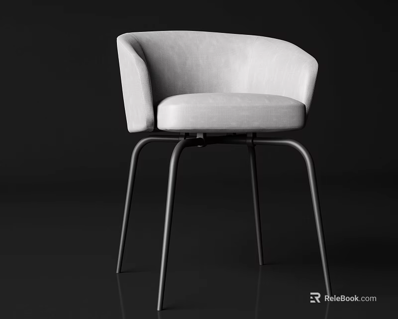 Modern Accent Chair With Curved Backrest Upholstered Seat And Black Metal Legs 3d model 
