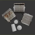 Household Items Including Rusty Metal Containers White Trash Bins With Lids And Open Tops