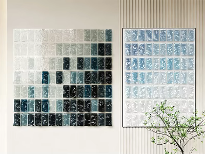 Modern Decorative Wall Hanging With Square Tiles In Blue Gray And White Mosaic Design 3d model