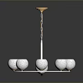 Elegant Modern Chandelier With White Spherical Lampshades Circular Metal Frame And Wooden Top