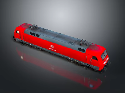 Red Electric Locomotive with Gray Top Windows and Smooth Reflection on Gray Background 3d model