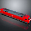 Red Electric Locomotive with Gray Top Windows and Smooth Reflection on Gray Background