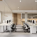 Modern Open Public Office Space Interior With Desks Computers And Hanging Lights 3d model