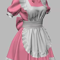 Cute Pink And White Maid Dress With Ruffled Apron Short Sleeves And Bow