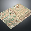 Detailed 3D Terrain Model With Mountain Valleys And Colorful Topographic Relief