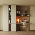 Stylish Modern Desk with Wooden Bookshelf Books Table Lamp and Chair