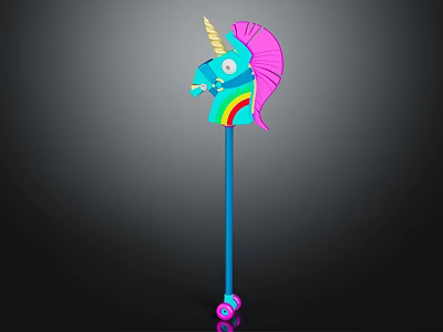 Colorful Unicorn Themed Decorative Furniture With Pink Mane Rainbow Horn Blue Pole And Pink Wheels 3d model