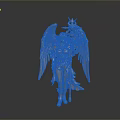 Golden Female Statue With Wings And Armor Holding Scepter On Black Background