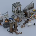 Damaged Building Components Including Doors Stairs Windows Wall Fragments And Furniture Debris