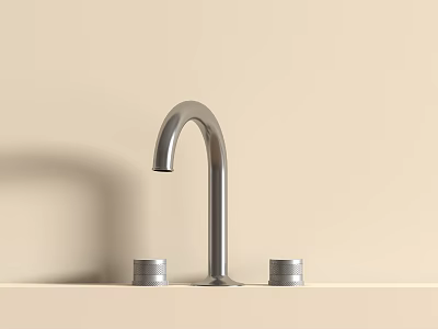 Sleek Modern Silver Stainless Steel Faucet With Two Handles On Light Countertop 3d model