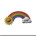 Colorful Rainbow with Yellow Sun and White Fluffy Cloud Decoration Design