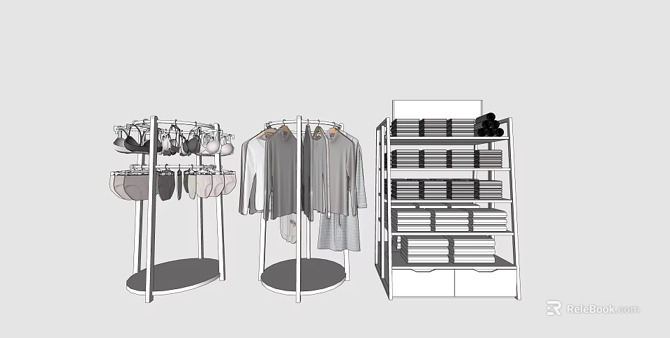 Round Clothing Racks With Hanging Shirts Coats Underwear And Multi Tiered Display Rack 3d model 