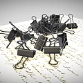 Pile of Black Binder Clips as Practical Daily Supplies on Paper with Text