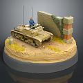 Miniature Model Scene Featuring Tank Figure Wall Sand Grass And Base 3d model