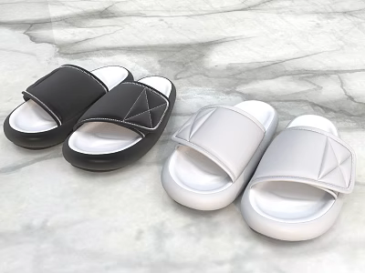 Black And White Indoor Slippers Comfortable Casual Open Toe Design Soft Sole For Home Wear 3d model