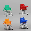 Colorful Single Chair With Attached Small Table In Green Red Orange Blue