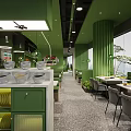 Modern Green Hotpot Restaurant Interior With Dining Seating Plant Decor And Food Bowls