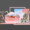 Love Themed Romantic Check in Photo Spot With Pink Envelope Heart Decor And Floral Frames