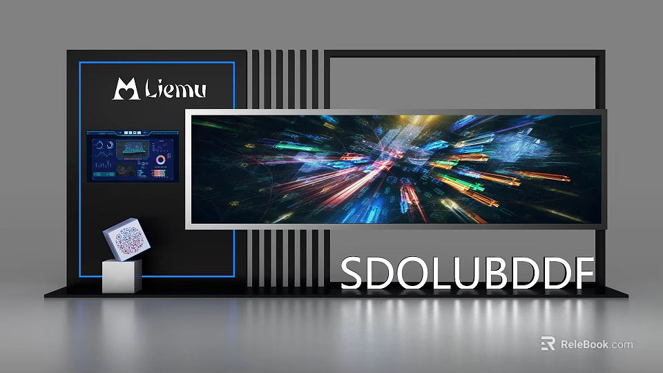 Modern Display Shelves With Large Screen Colorful Light Effects And Liemu Logo 3d model 