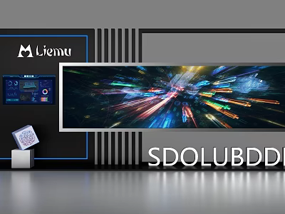 Modern Display Shelves With Large Screen Colorful Light Effects And Liemu Logo 3d model
