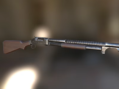 Classic Pump Action Shotgun With Wooden Stock And Metal Barrel Design 3d model