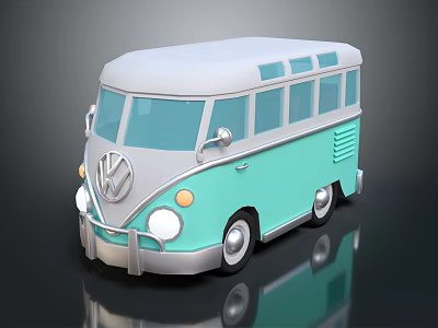 Volkswagen Vintage Bus With Turquoise And Silver Exterior Classic Retro Design Side View 3d model
