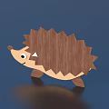 Cute Wooden Building Blocks Hedgehog Figure With Brown Texture On Blue Background