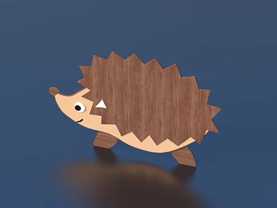 Cute Wooden Building Blocks Hedgehog Figure With Brown Texture On Blue Background 3d model
