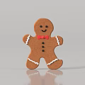 Brown Gingerbread Man With White Frosting Decorations Red Bow Tie And Black Buttons