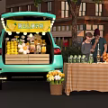 Open Car Trunk Fresh Fruit Display With Oranges Lemons And Table Drinks 3d model
