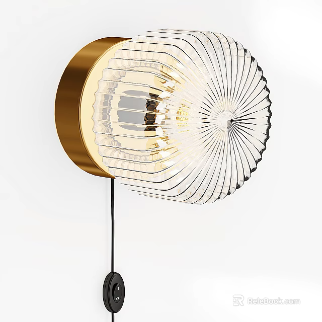 Modern Decorative Wall Lamp With Golden Base And Transparent Radial Stripe Glass Shade 3d model 
