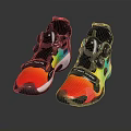 Modern Sports Shoes With Colorful Red Yellow Green Upper And Black Soles Design