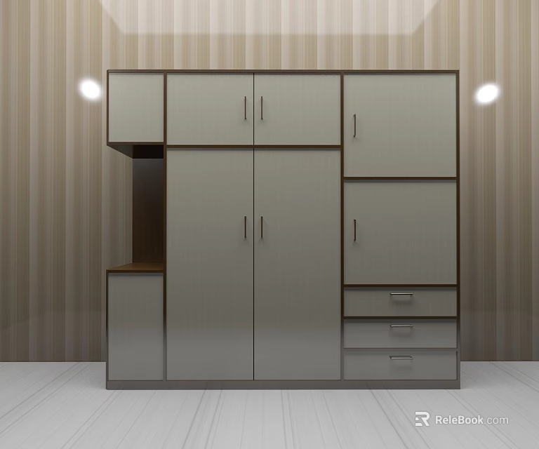 Light Toned Modern Wardrobe Design With Multiple Cabinet Doors Drawers And Storage Compartments 3d model