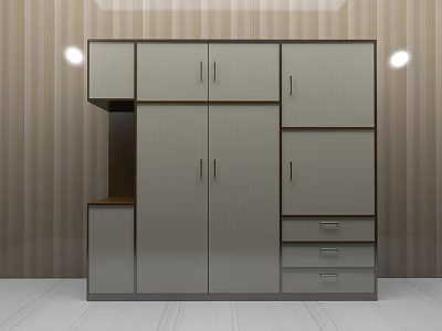 Light Toned Modern Wardrobe Design With Multiple Cabinet Doors Drawers And Storage Compartments 3d model